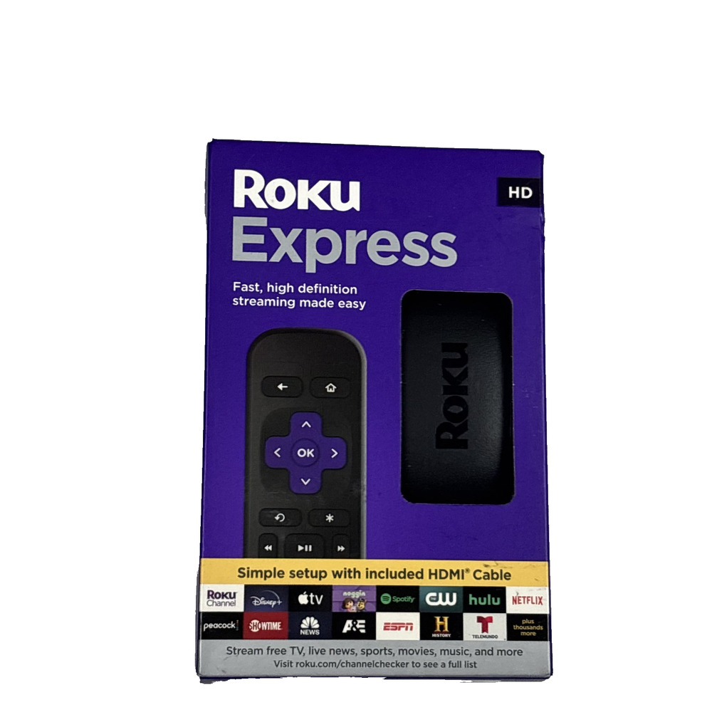 ROKU EXPRESS HD STREAMING MEDIA PLAYER 3960R CABLE REMOTE BLACK NIB